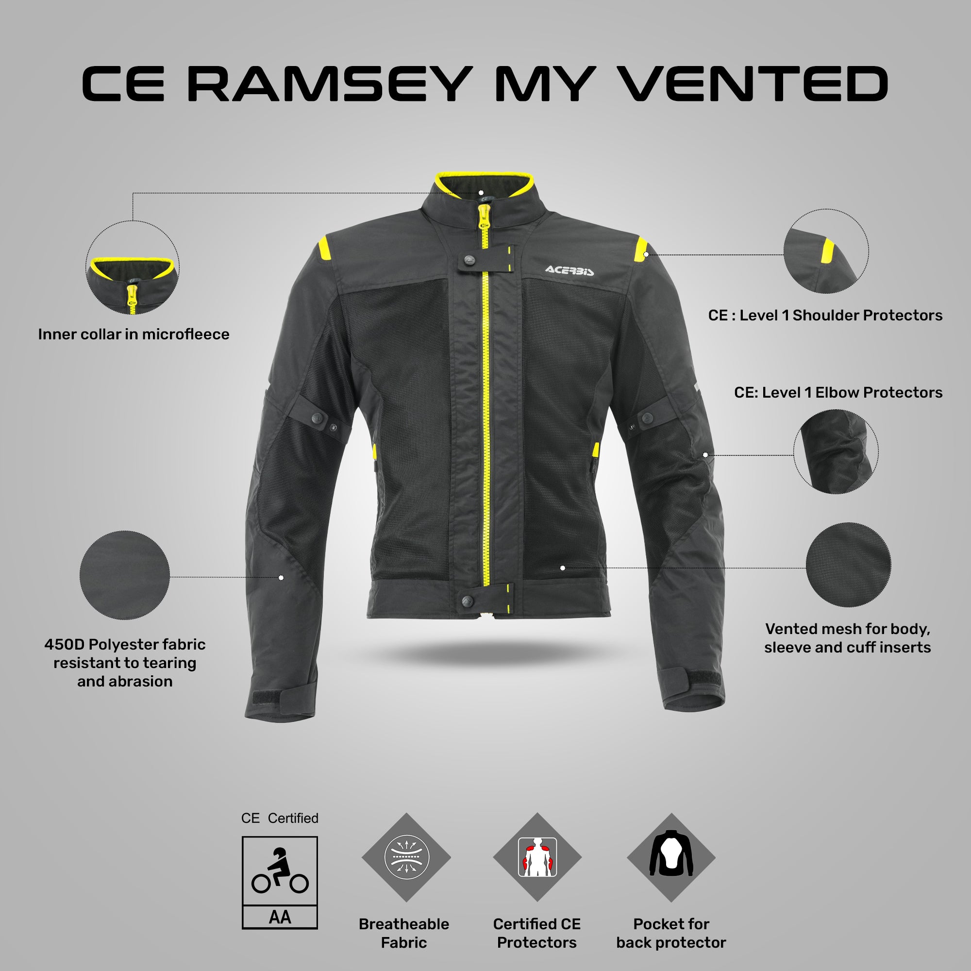 Acerbis Ramsey My Vented Black/Yellow Jacket – Reise Moto
