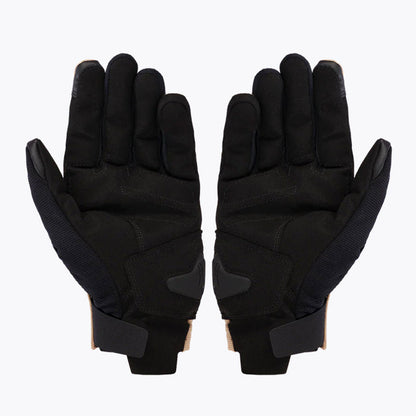 Black motorcycle gloves with padded knuckles and grip panels.
