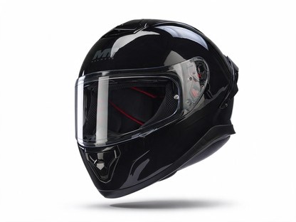 Gloss black motorcycle riding helmet with clear full-face visor