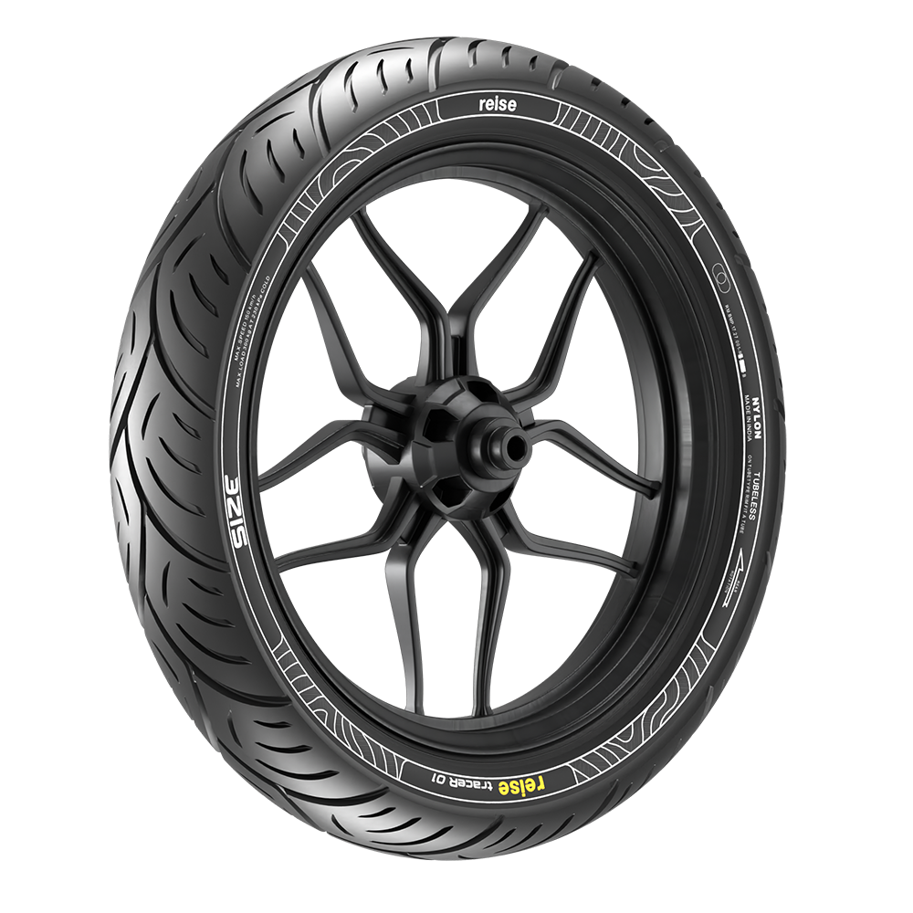 traceR front tube tyre with black spoked wheel rim, molded tread lines