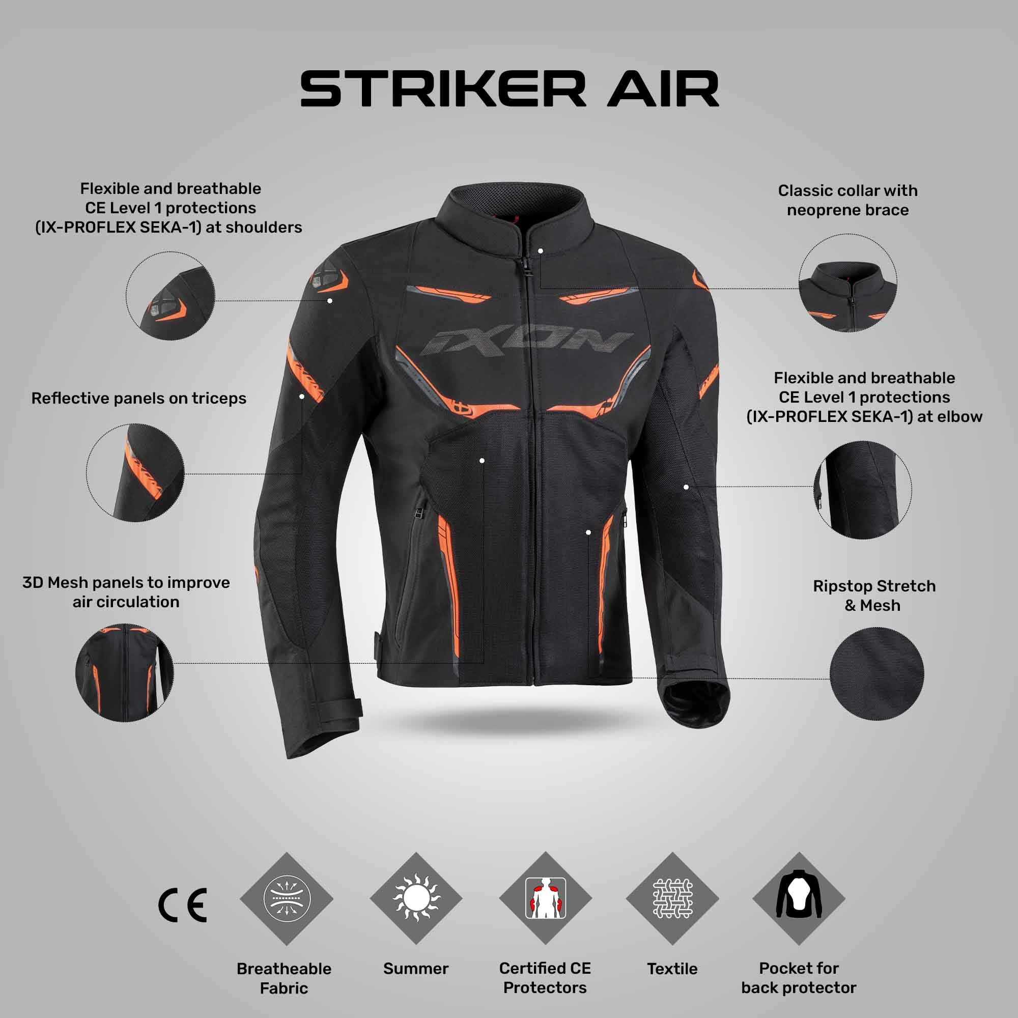 Striker Air Black/Orange Jacket – ReiseMoto