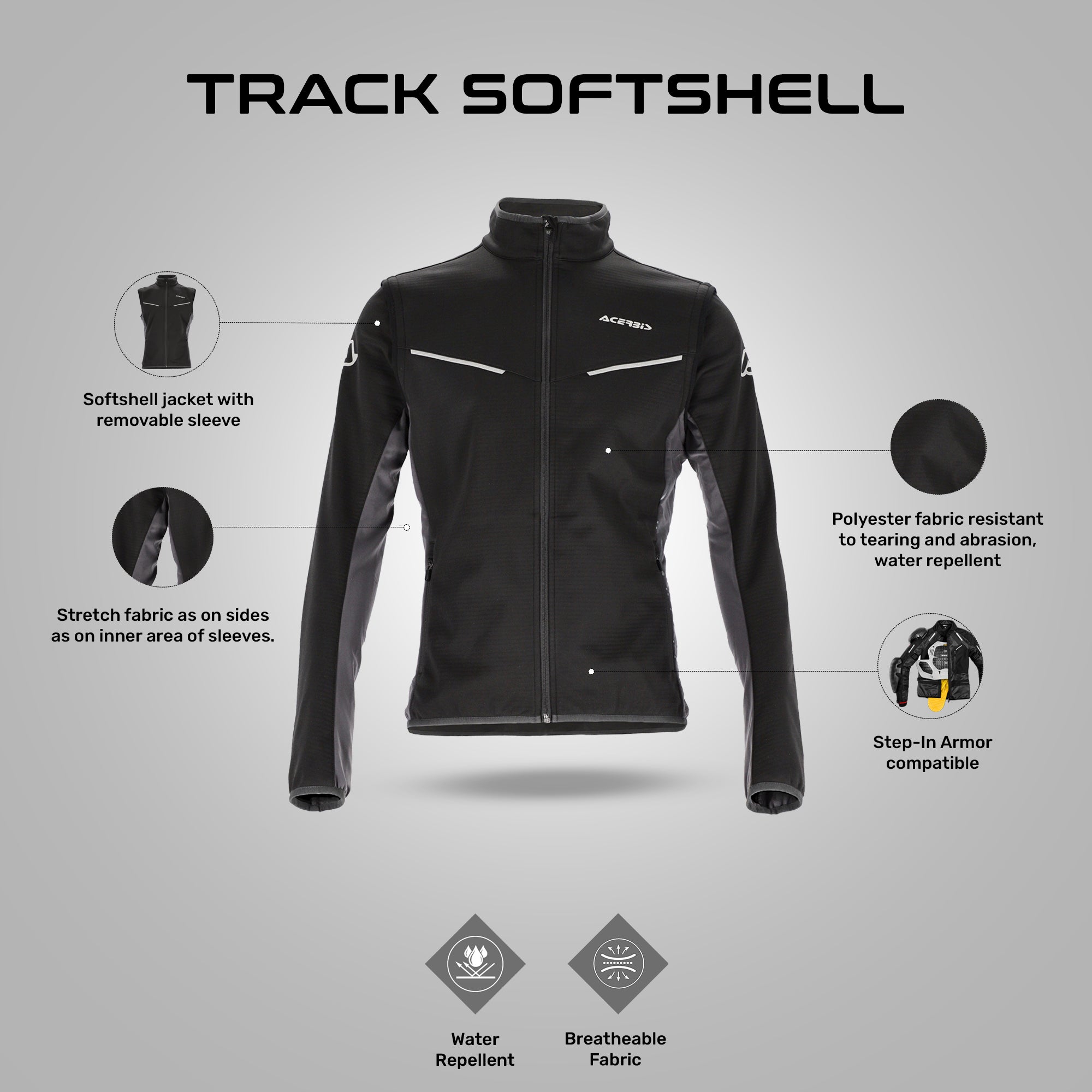 Softshell Track - All Terrain Riding Jacket (Black/Grey)