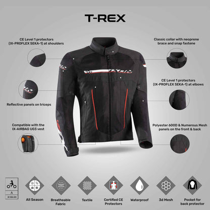T-Rex - All Weather Riding Jacket (Black/White/Red)