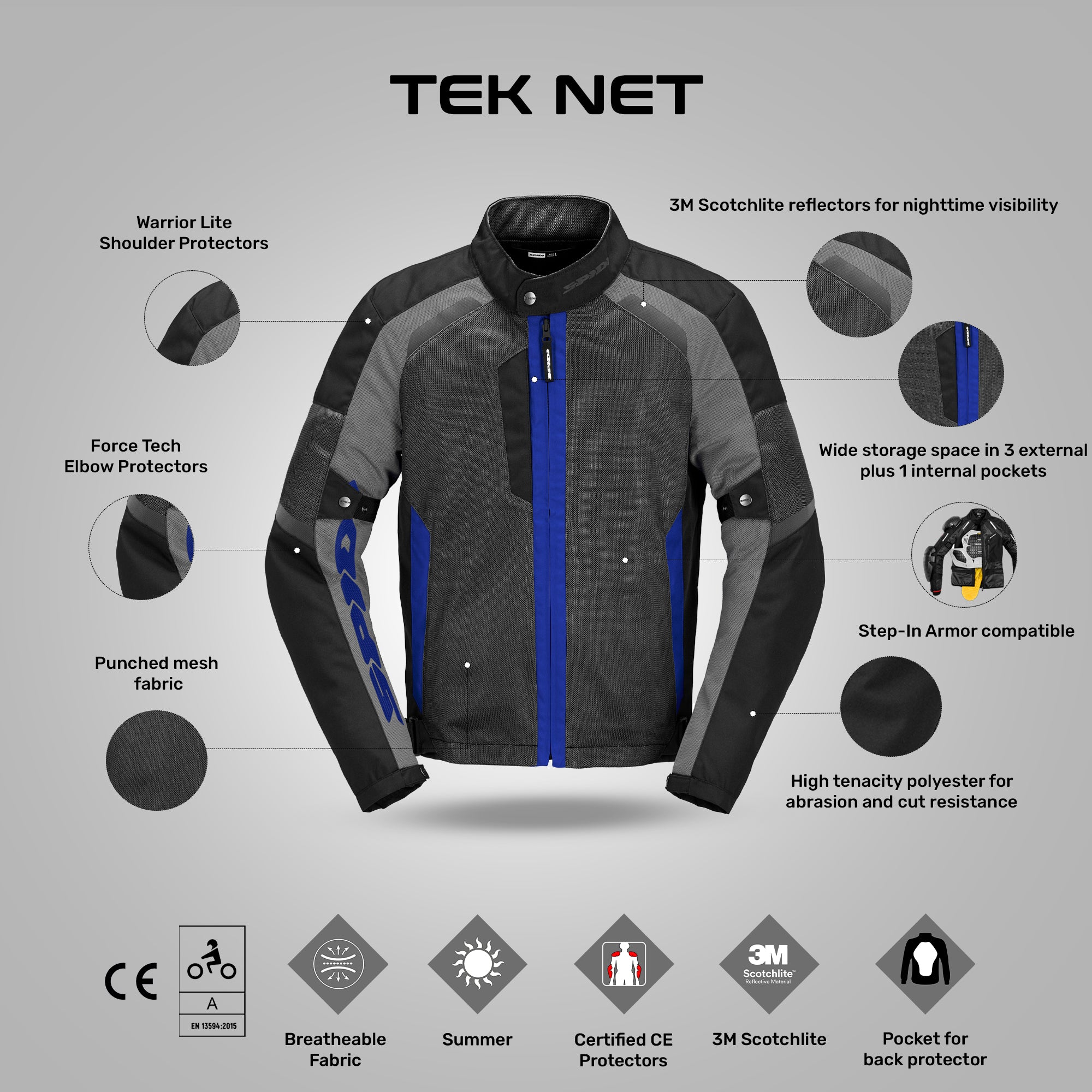 Spidi Tek-Net Blue Mesh Jacket for Summer Rides – Reise Moto