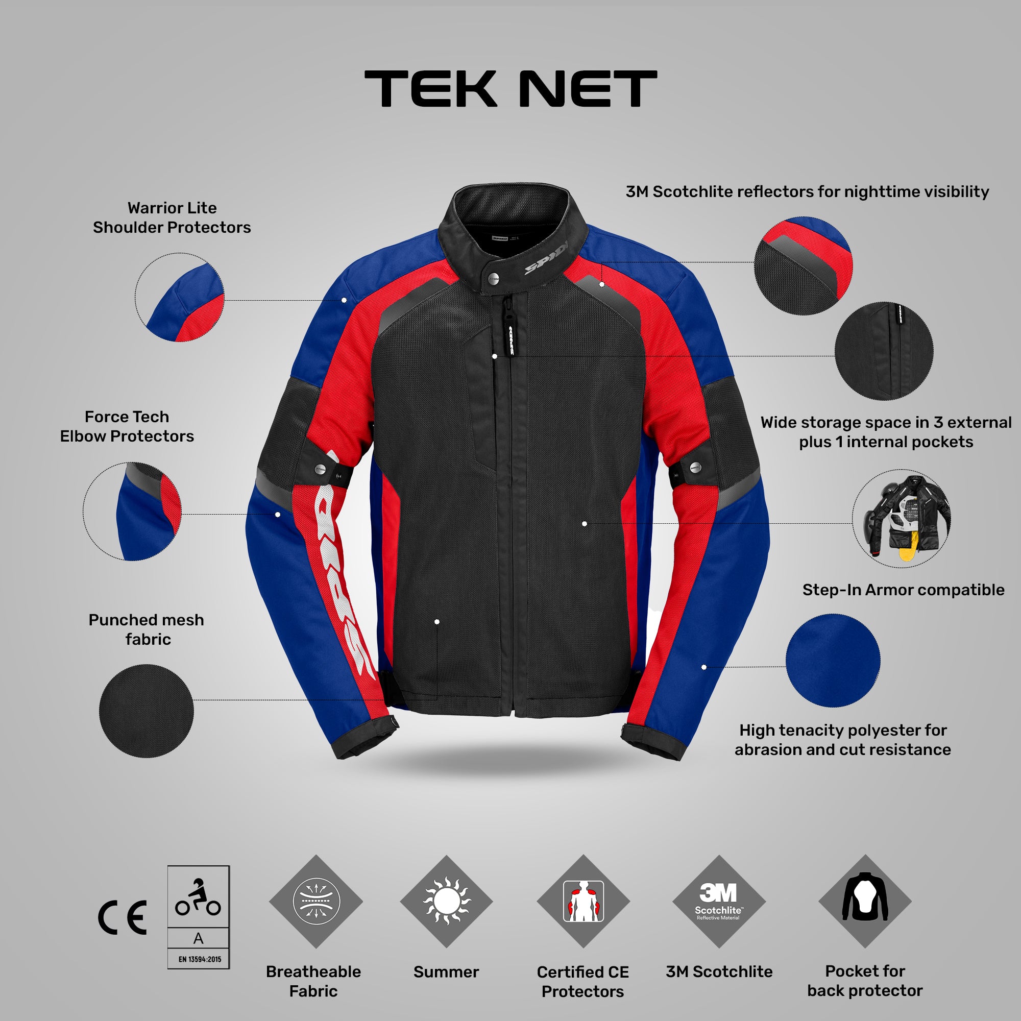 Spidi Tek-Net Black/Blue/Red Mesh Jacket for Summer Rides – Reise Moto
