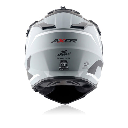 Off-road riding helmet rear shell in light gray with AXOR branding and vents