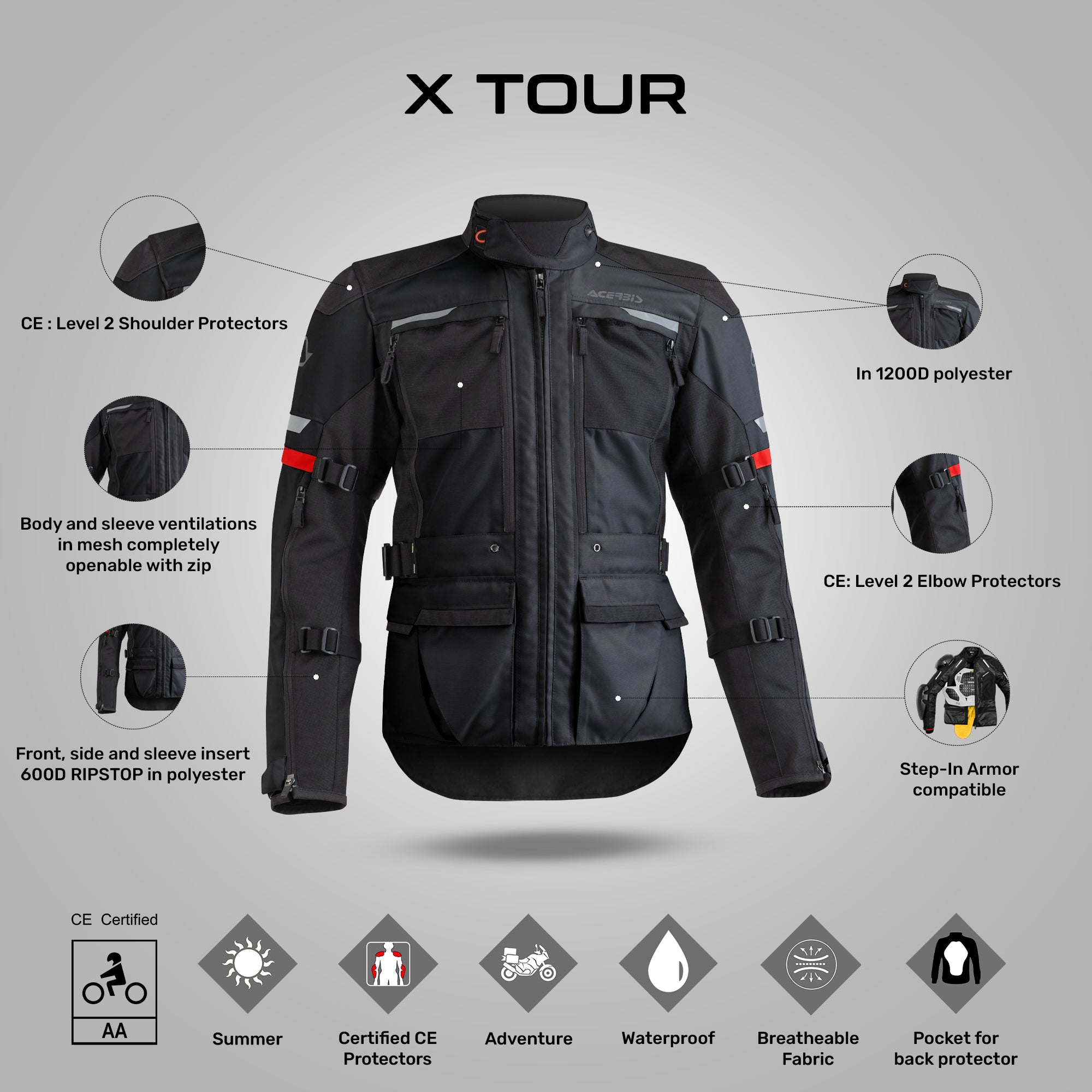 X-Tour - Waterproof Adventure Touring Jacket (Black) – ReiseMoto